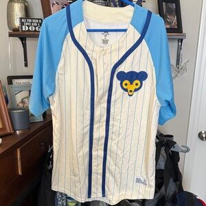 Men's Blue and Cream Baseball Jersey